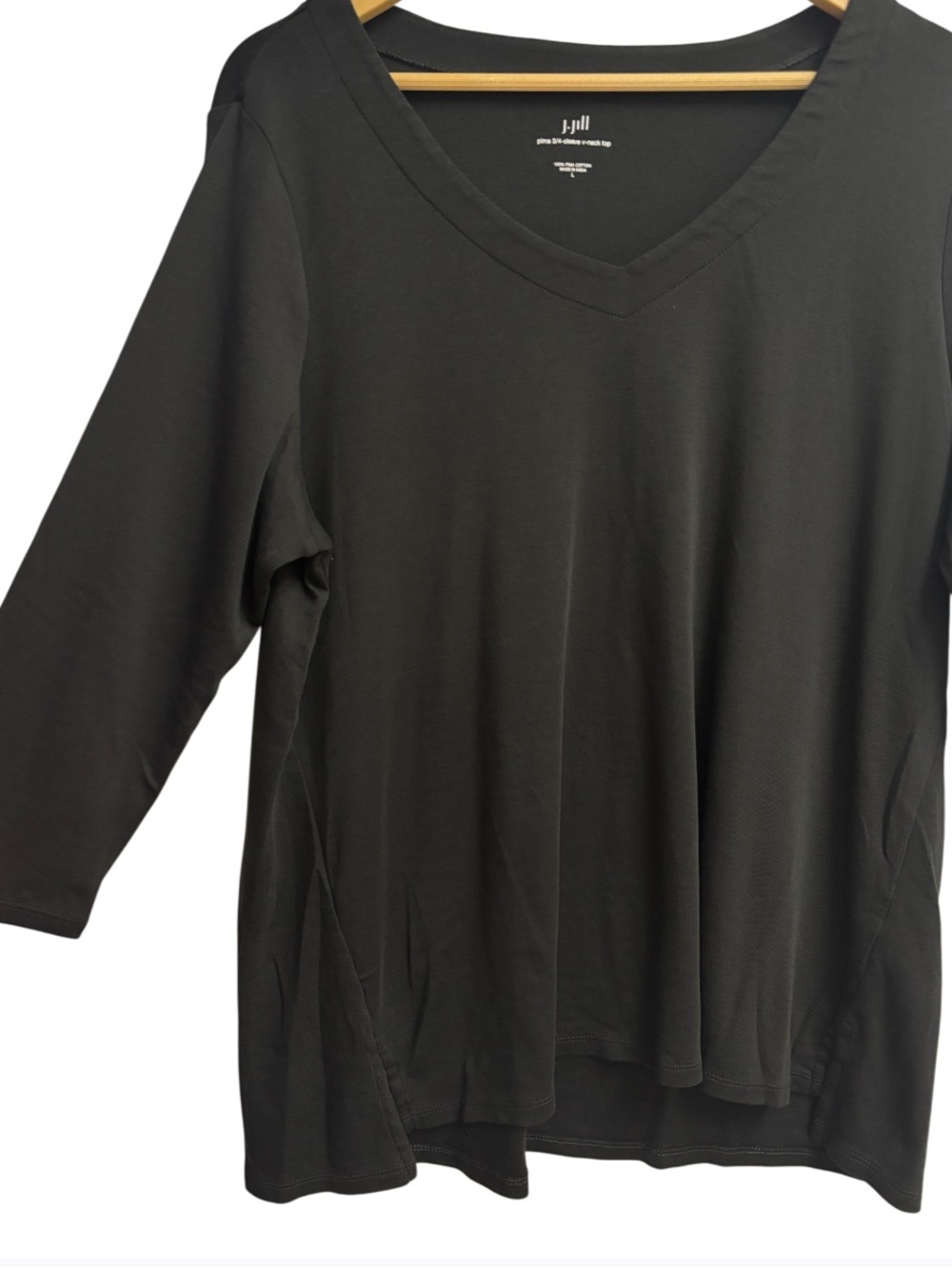 J.Jill | Black Pima Cotton 3/4 Sleeve V-Neck Top | Relaxed Fit | Large - Picture 4 of 7